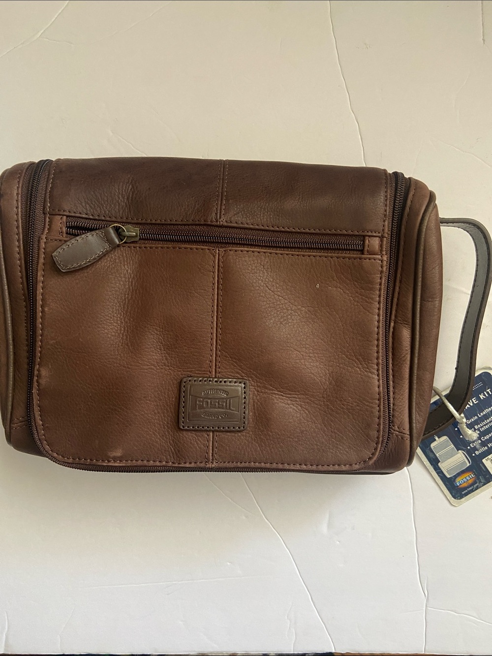 Fossil Brown Leather hanging shaved kit